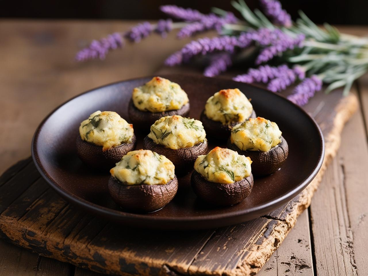 Champignons gefüllt mit schwarzem Knoblauch. Schnell zuberetet