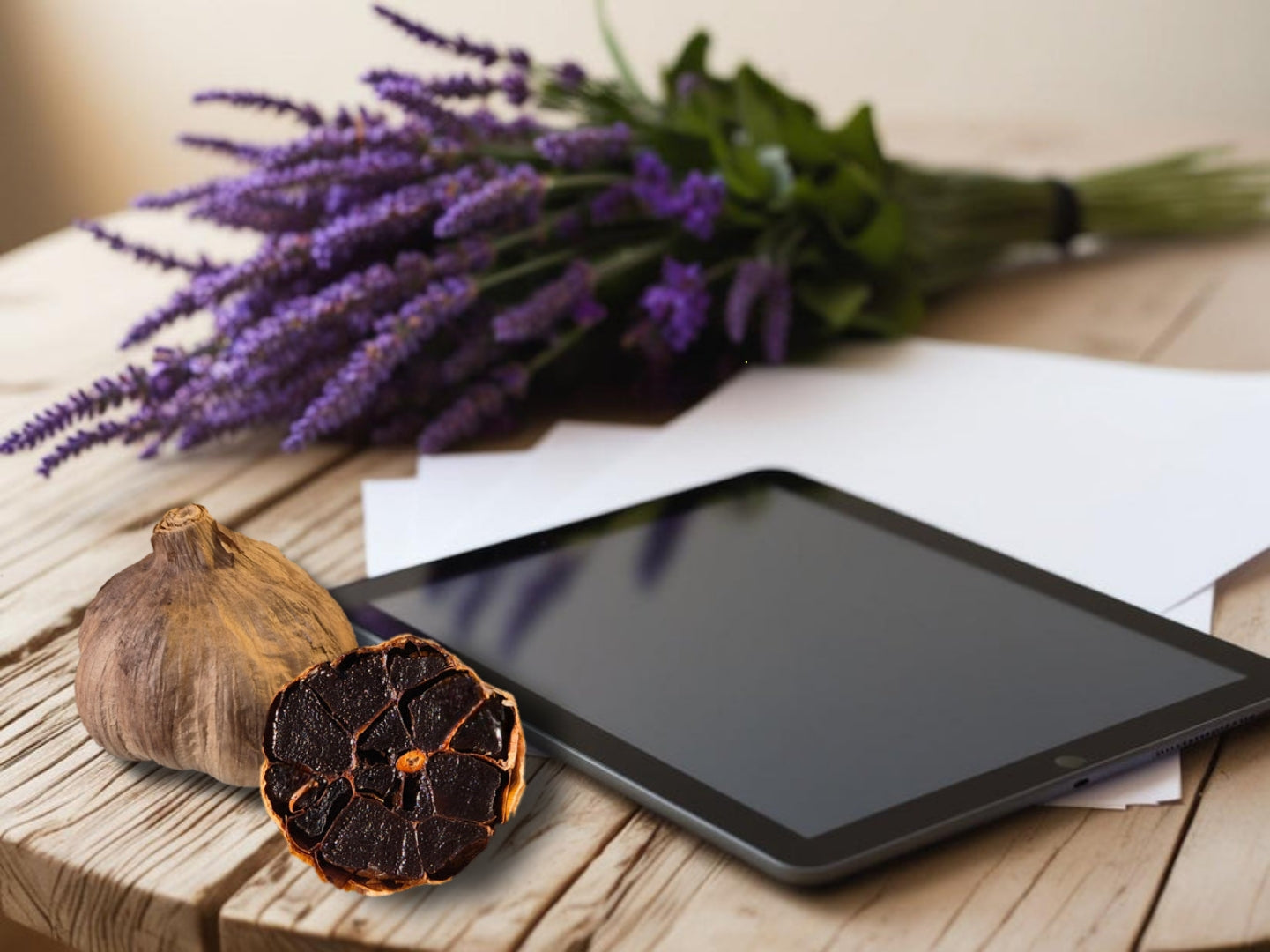 Ebook Schwarzer Knoblauch auf einem tablet