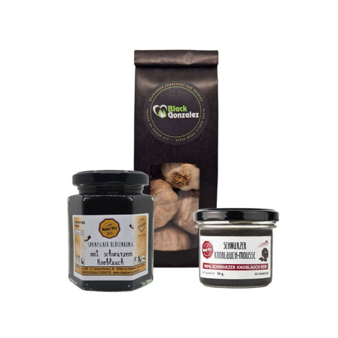 Schwarzer Knoblauch Paket mit Knollen, Mousse und Honig