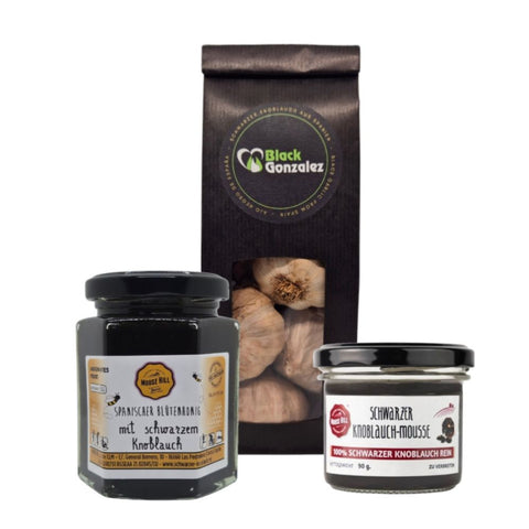 Schwarzer Knoblauch Paket mit Knollen, Mousse und Honig