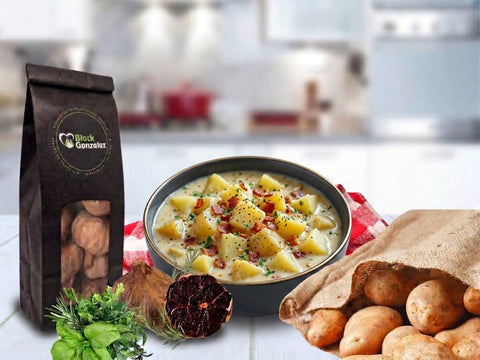 Samtige Kartoffelsuppe mit schwarzem Knoblauch (Einfach & Perfekt für Meal Prep