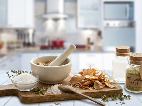 Knoblauchschalen verwerten: So entsteht ein aromatisches Kräutersalz 