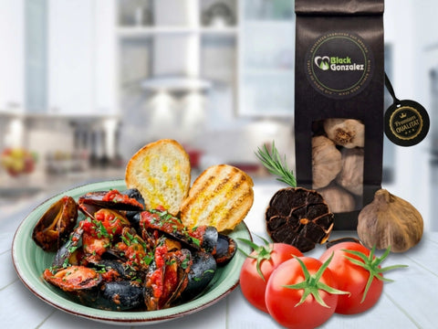 Spanische Miesmuscheln mit schwarzem Knoblauch Rezept