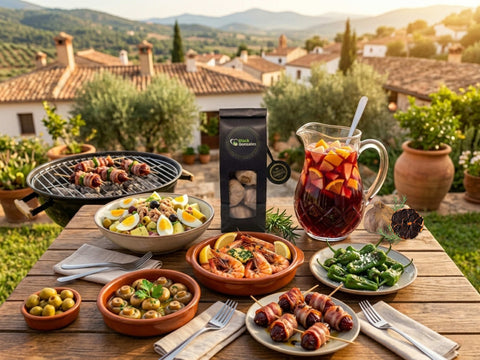 Spanische Tapas vom Grill mit schwarzem Knoblauch