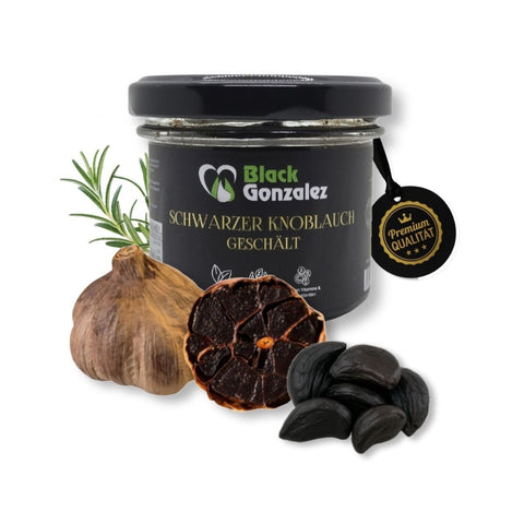 Schwarzer Knoblauch - geschälte Zehen im Glas 