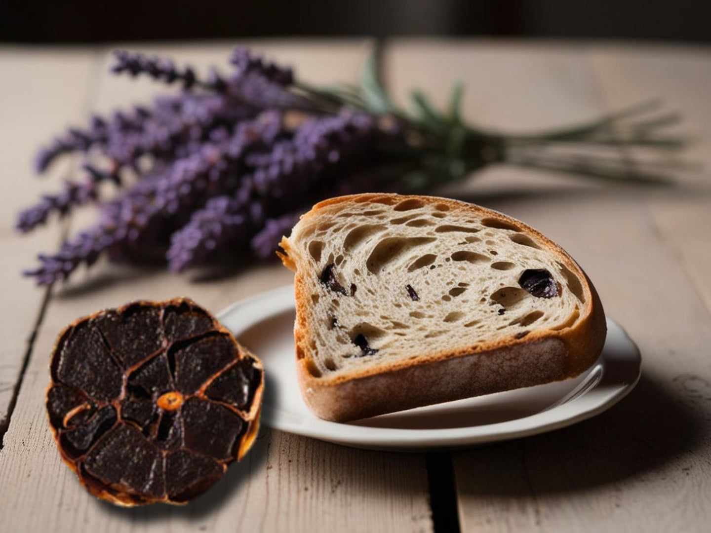 Knuspriges Brot mit schwarzem Knoblauch