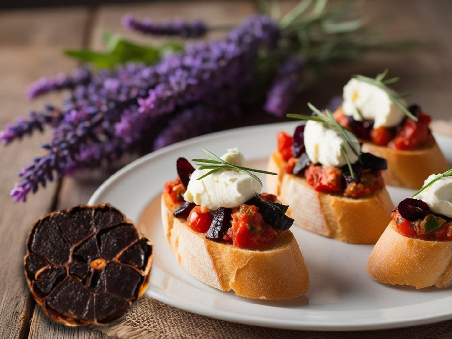 Bruschetta mit schwarzem Knoblauch