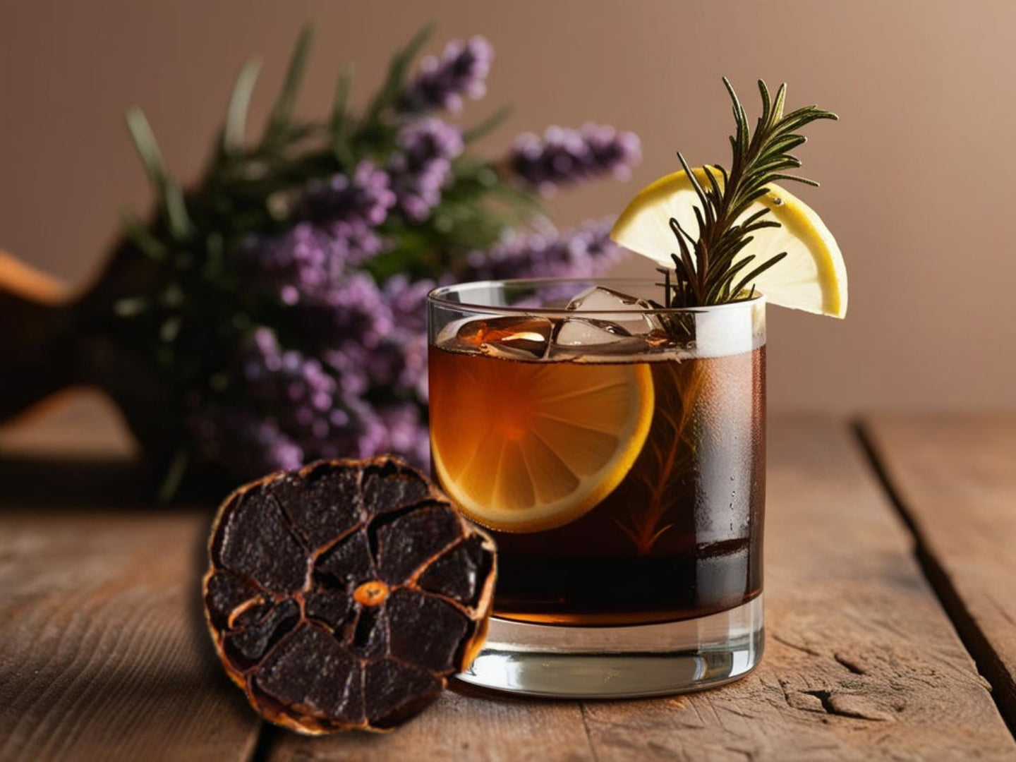 Cocktail mit schwarzem Knoblauch
