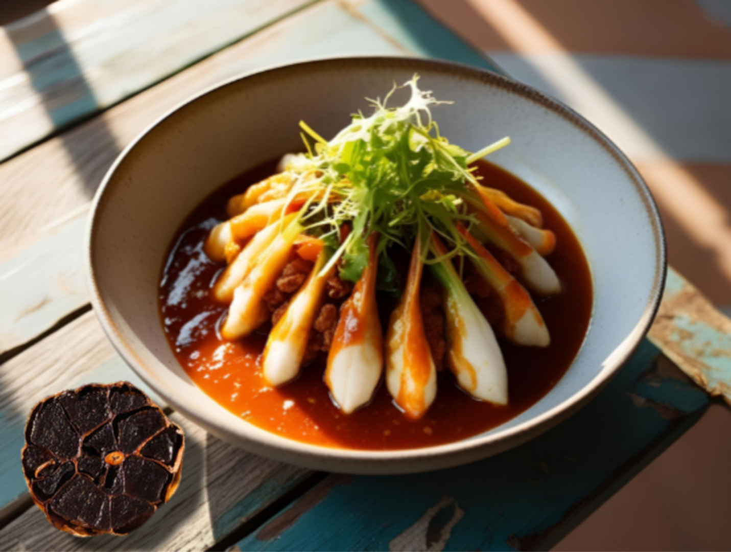 Dakgalbi mit schwarzem Knoblauch