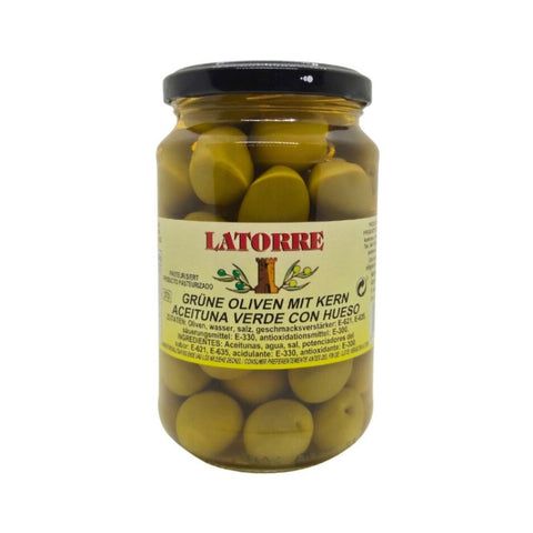 Grüne spanische Oliven mit Anchovis-Geschmack – traditionelle Delikatesse 370 g