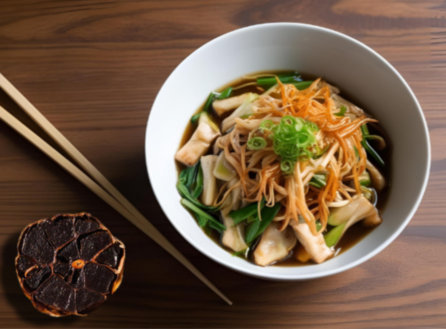 Japchae mit schwarzem Knoblauch