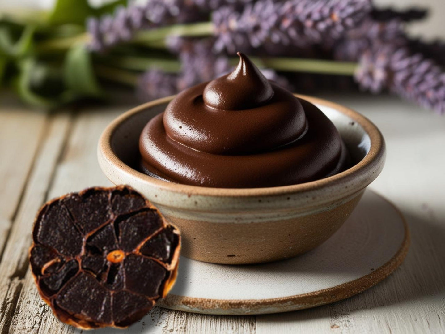 Schokoladenmousse mit schwarzem Knoblauch