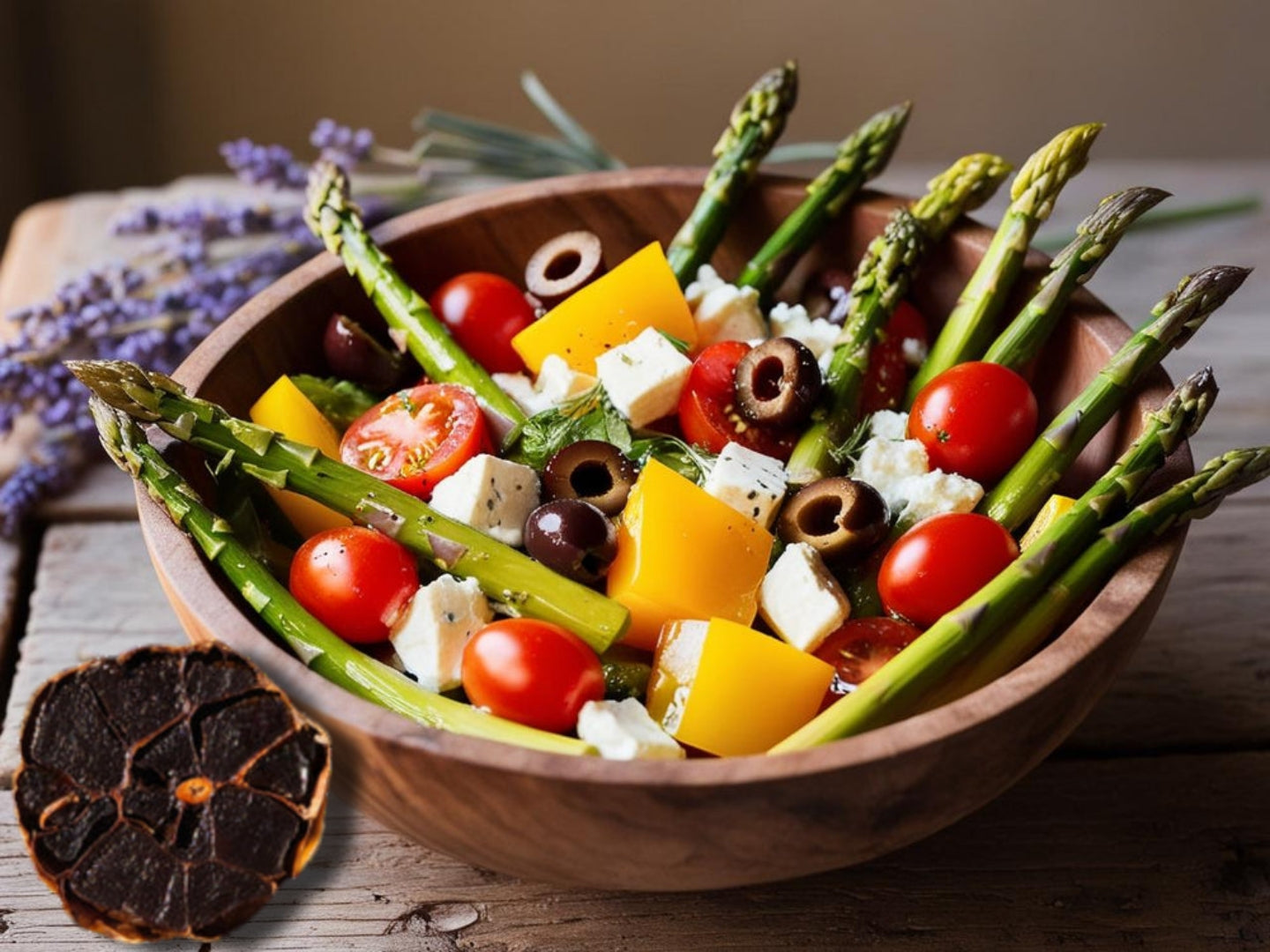 Rezept grüner Sparagel Salat mit schwarzem Knoblauch