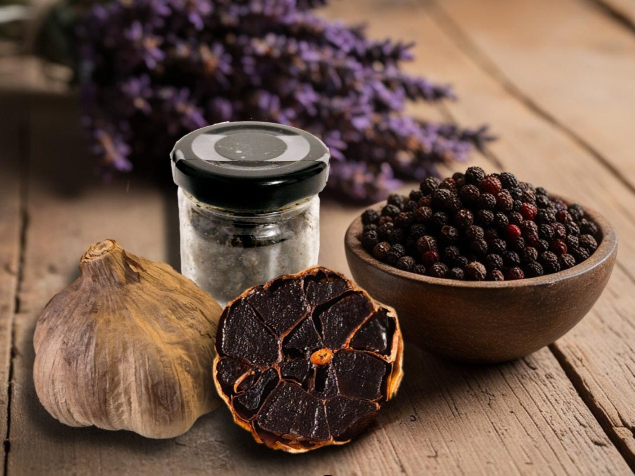 Fermentierter Pfeffer mit schwarzem Knoblauch