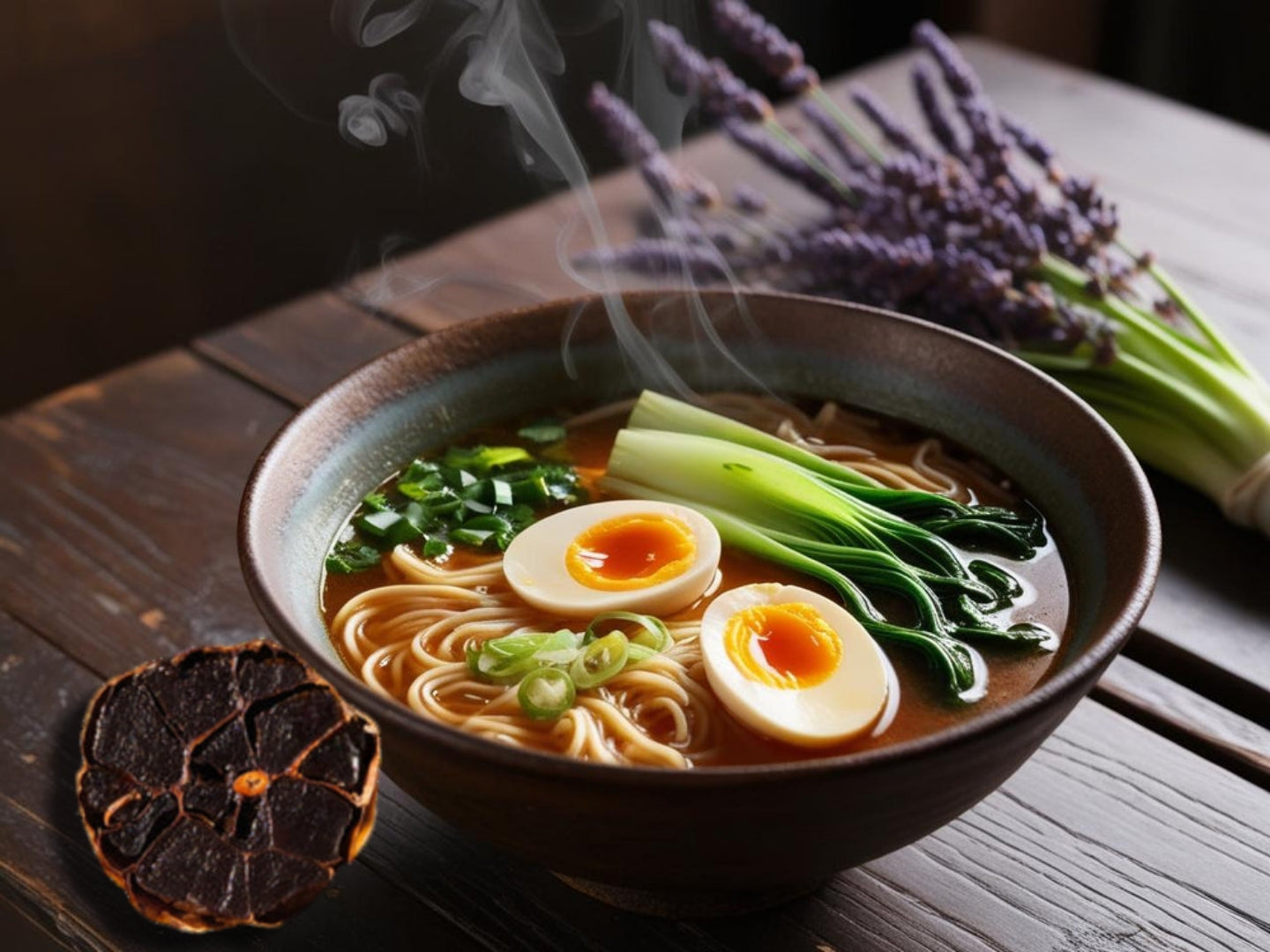 Schneller Ramen mit schwarzem Knoblauch. Ganz einfach zuzubereiten