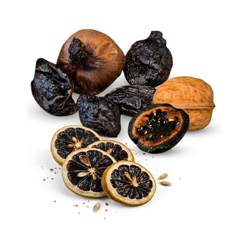 Schwarze Delikatessen: Zwiebeln, Zitronen, Walnüsse