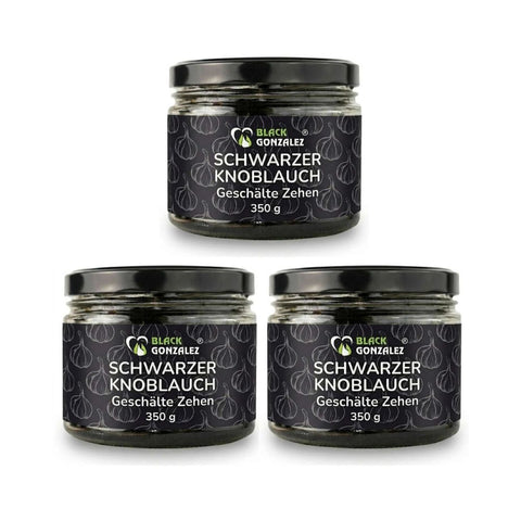 Schwarzer Knoblauch geschälte Zehen 3 x 350 g Glas