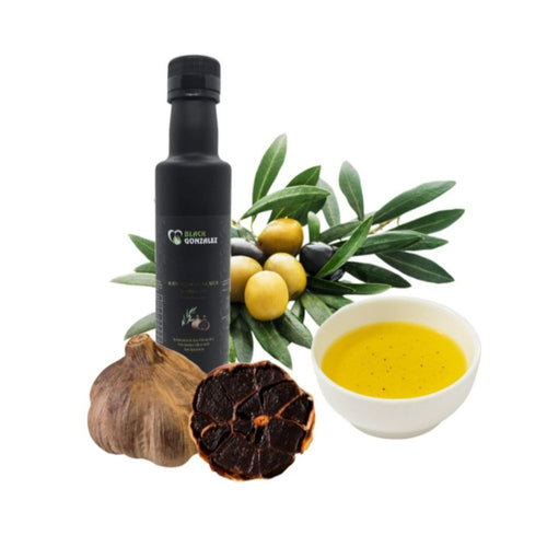 Fein aromatisiertes Oliven-Öl mit fermentiertem schwarzem Knoblauch