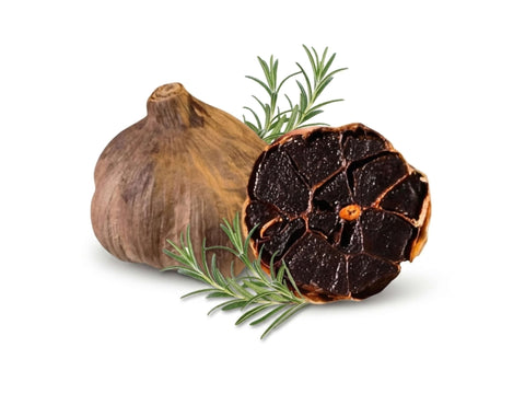 Aufgeschnittene Knolle schwarzer Knoblauch