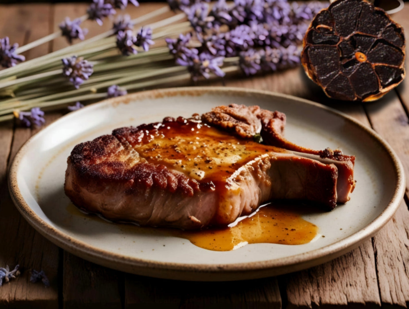 Steak mit schwarzem Knoblauch. Drei Möglichkeiten