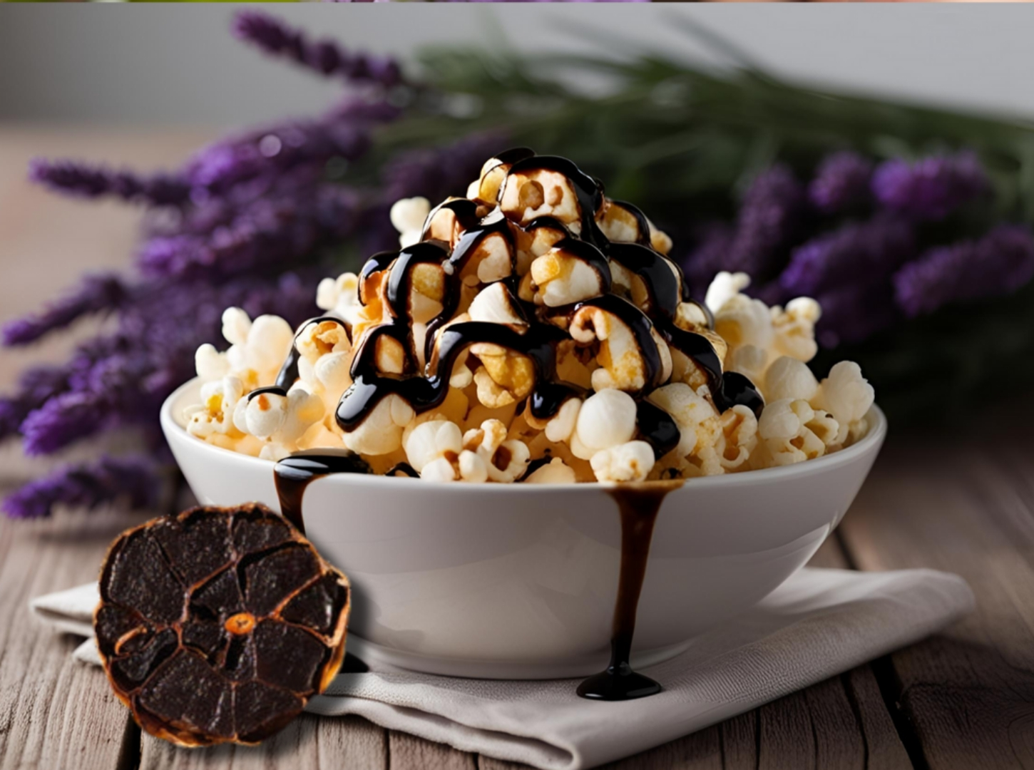 Popcorn mit schwarzem Knoblauch Honig Topping